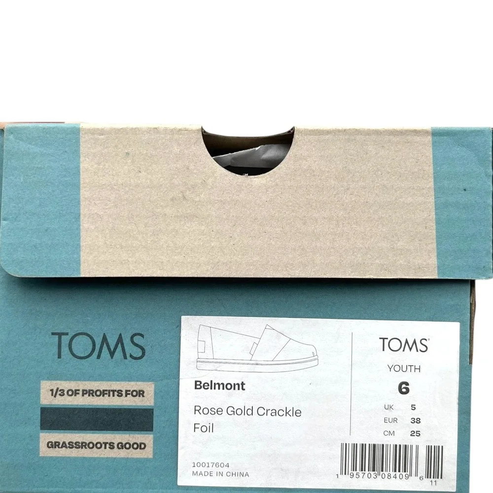 TOMS Youth Girl's Alpargata Loafer Slip-on Flat Shoes Size 6Y Rose Gold Metallic